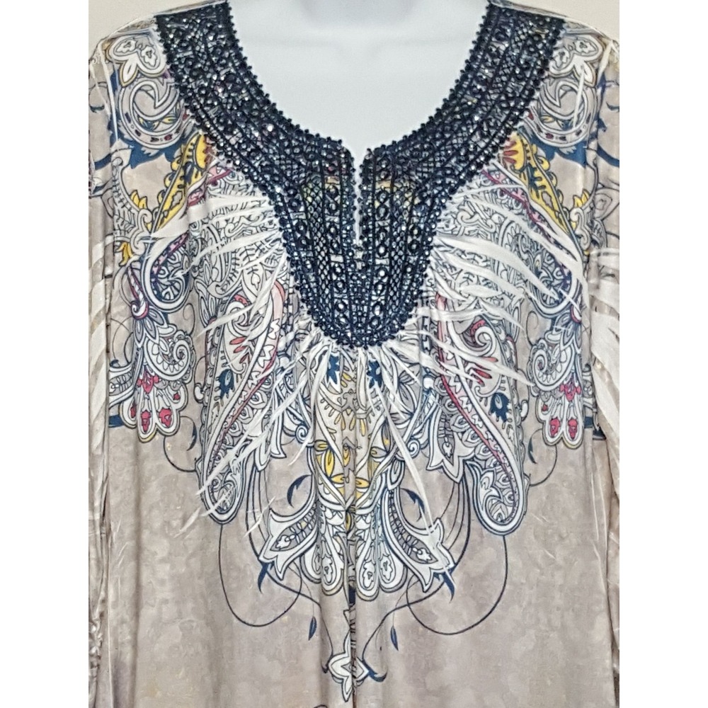 Madison Berkeley Top XL Sublimation Peasant Long Tunic V-neck Studded